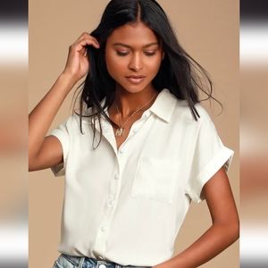 Lulu's white shirt sleeve shirt - size M